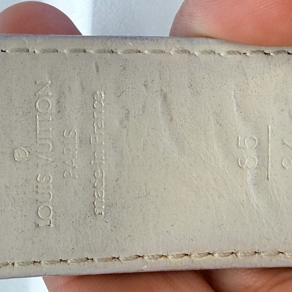 Louis Vuitton Beige Checkered Belt with Gold Buckle